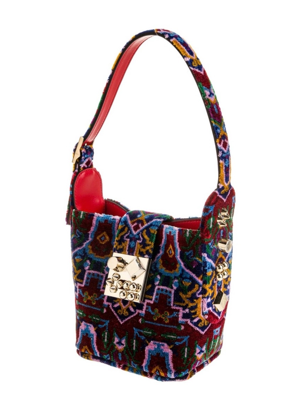RARE! Christian Louboutin Carasky Tapestry Velvet Bucket Bag